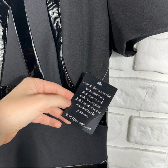 NEW Boston Proper Black Fitted Bodycon Short Sleeve Dress Size 6 - Picture 7 of 11